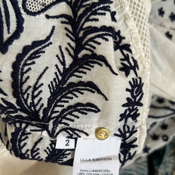 ULLA JOHNSON White Black Annetta Ruffle Embroidered Top Sz 2 - Picture 15 of 16